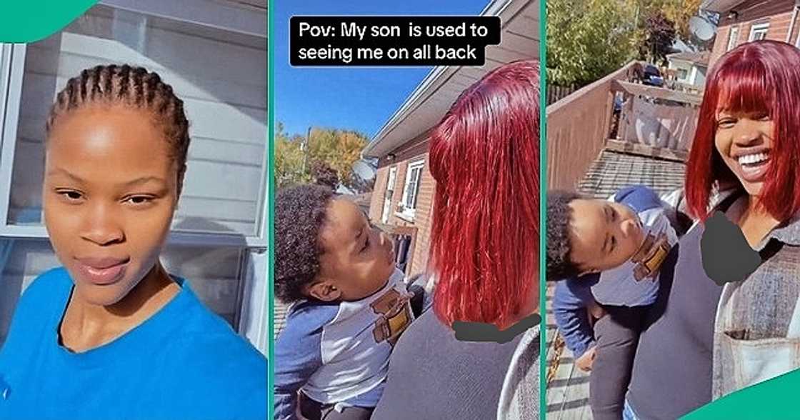 Little boy reacts as mum rocks wig