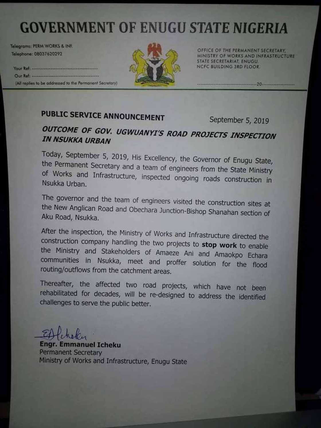 Outcome of Governor Ugwuanyi’s road projects inspection in Nsukka Urban Outcome of Governor Ugwuanyi’s road projects inspection in Nsukka Urban