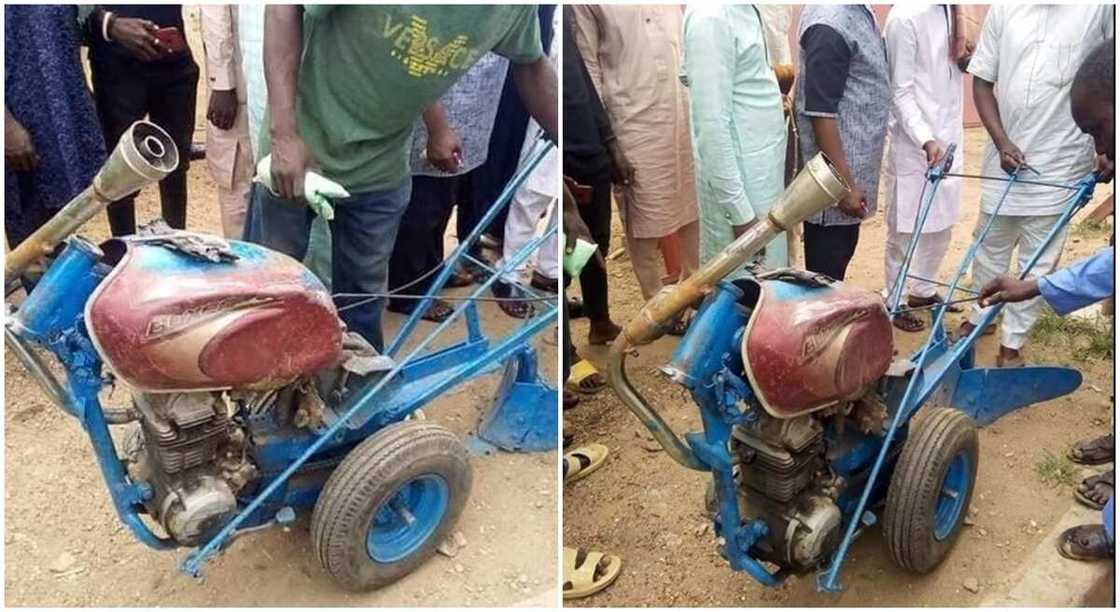 Nigerian man from Zamfara converts motorcycle into tractor. Nigerian man from Zamfara converts motorcycle into tractor.