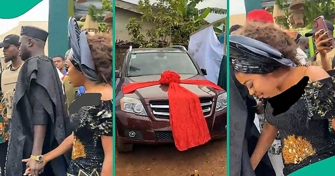 Bride bursts into tears as groom unveils her brand new car on wedding day. Bride bursts into tears as groom unveils her brand new car on wedding day.