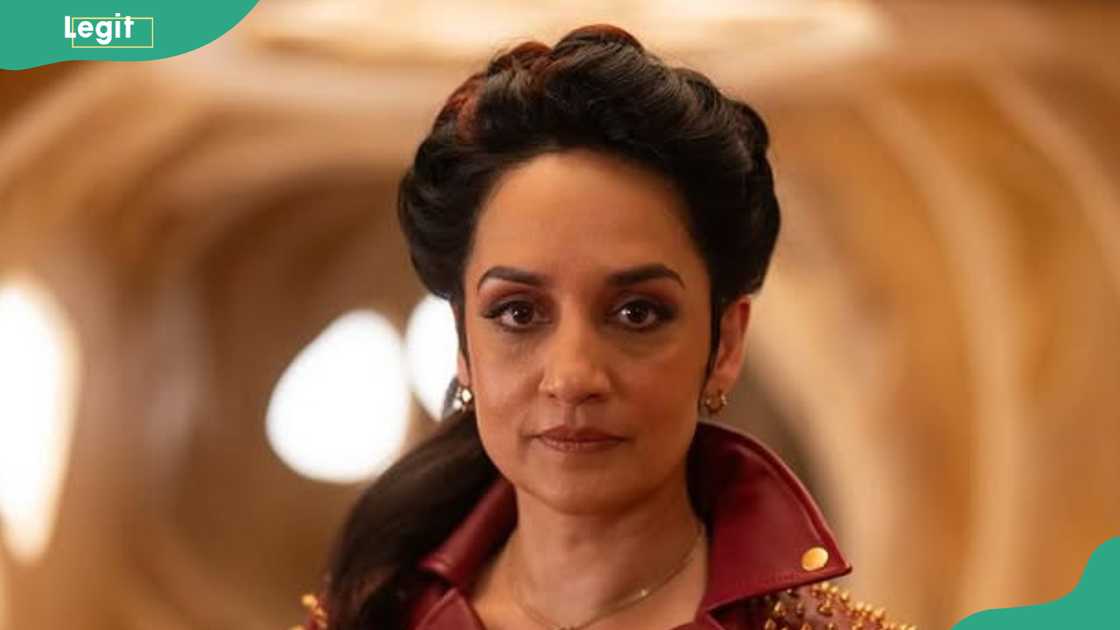 Actress Archie Panjabi looks on during a film set Actress Archie Panjabi looks on during a film set