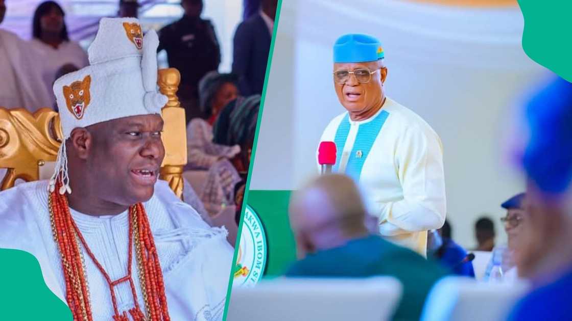 Ooni of Ife, Oba Adeyeye Ogunwusi, has paid a courtesy visit to Governor Umo Eno of Akwa Ibom in Uyo, the state capital. Ooni of Ife, Oba Adeyeye Ogunwusi, has paid a courtesy visit to Governor Umo Eno of Akwa Ibom in Uyo, the state capital.