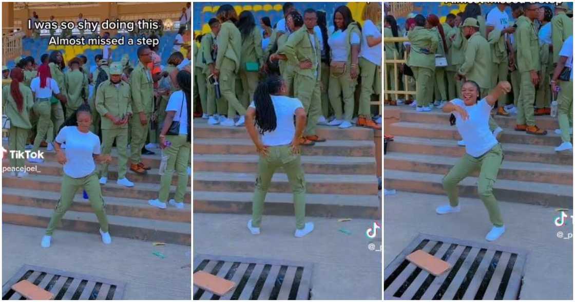 Female corps member, shy female corps member dances Female corps member, shy female corps member dances