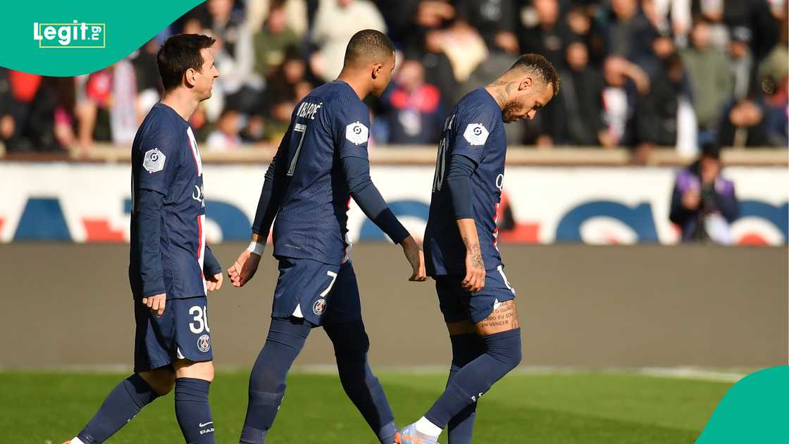 Lionel Messi, Kylian Mbappe, Neymar Jr, Paris Saint-Germain, OGC Nice, Parc des Princes, Paris, France, Ligue 1. Lionel Messi, Kylian Mbappe, Neymar Jr, Paris Saint-Germain, OGC Nice, Parc des Princes, Paris, France, Ligue 1.