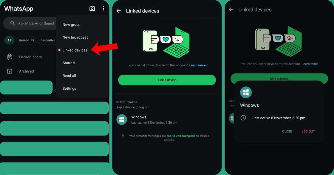Process of logging out unknown devices to your WhatsApp on Android