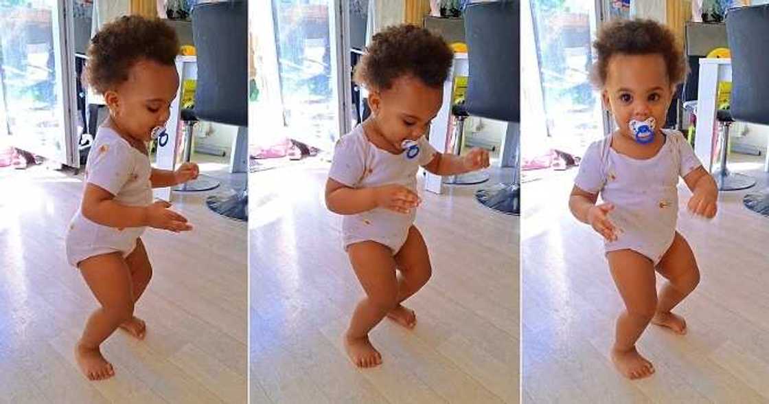 Little girl dances energetically at home Little girl dances energetically at home