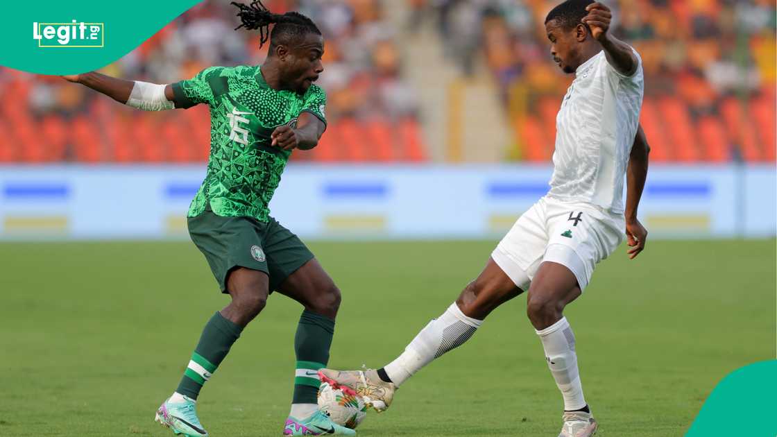 Moses Simon, Teboho Mokoena, Nigeria, South Africa, AFCON 2023, Peace Stadium, Bouake, Ivory Coast. Moses Simon, Teboho Mokoena, Nigeria, South Africa, AFCON 2023, Peace Stadium, Bouake, Ivory Coast.