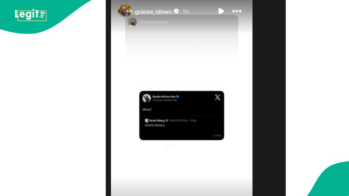 Confusion trails Nicki Minaj's tweet about Grace Idowu. Confusion trails Nicki Minaj's tweet about Grace Idowu.