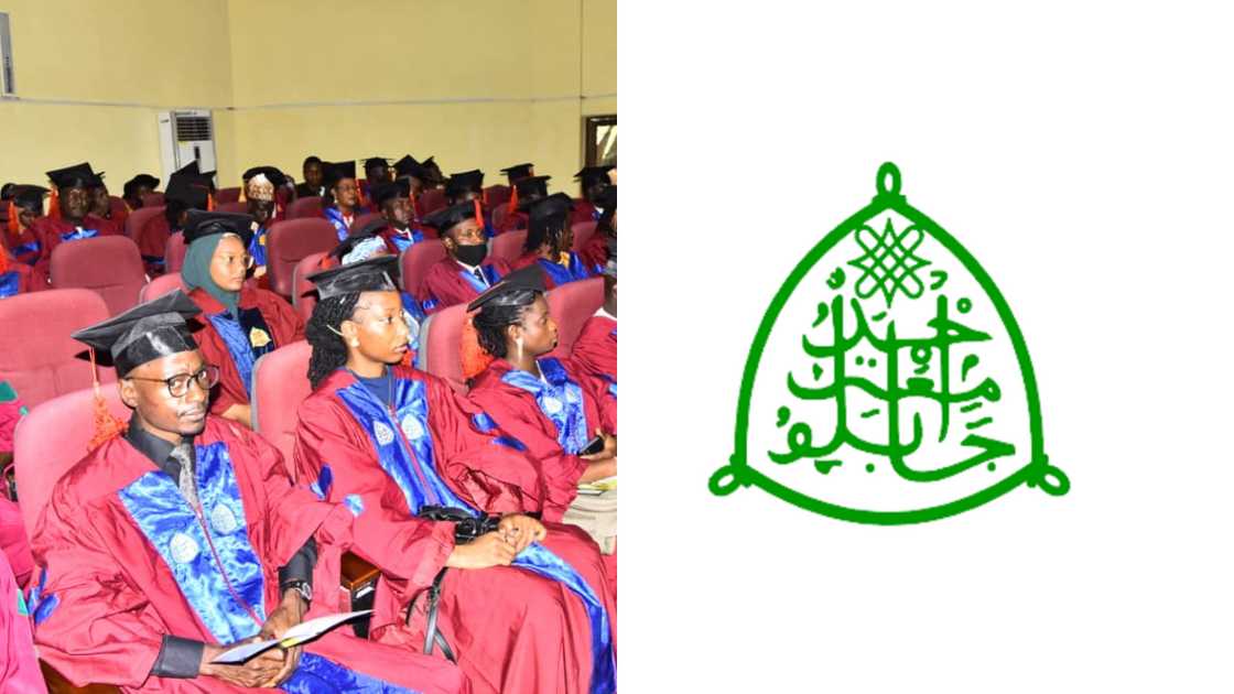 Ahmadu Bello University graduates at a recent graduation ceremony and the institution's logo Ahmadu Bello University graduates at a recent graduation ceremony and the institution's logo