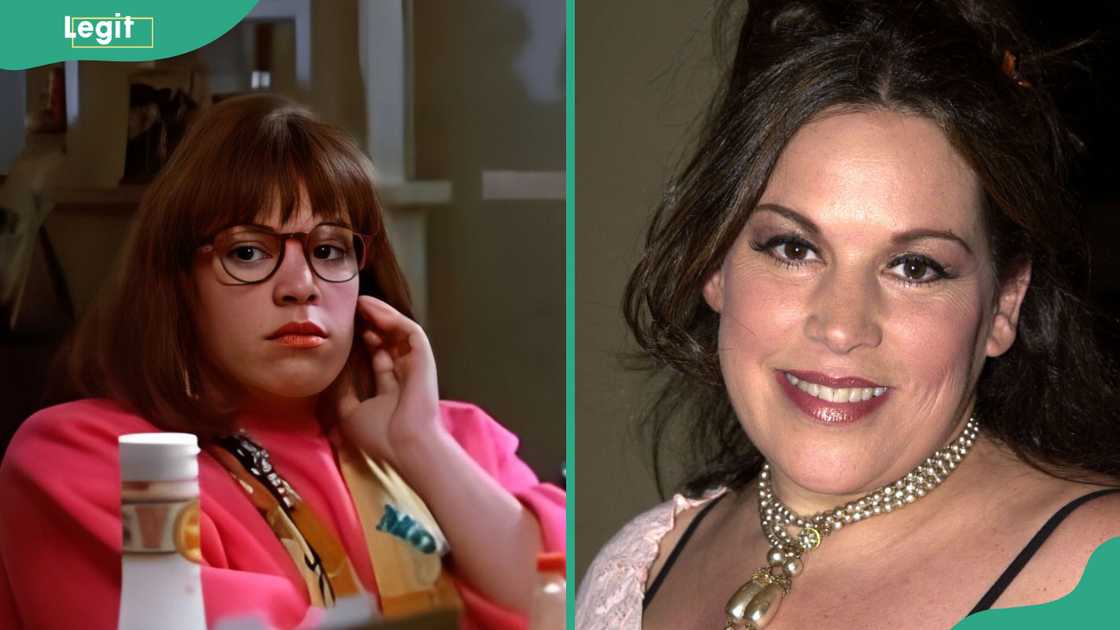 Wendie Jo Sperber as Linda McFly (L) and at El Portal Theatre in North Hollywood, California (R)