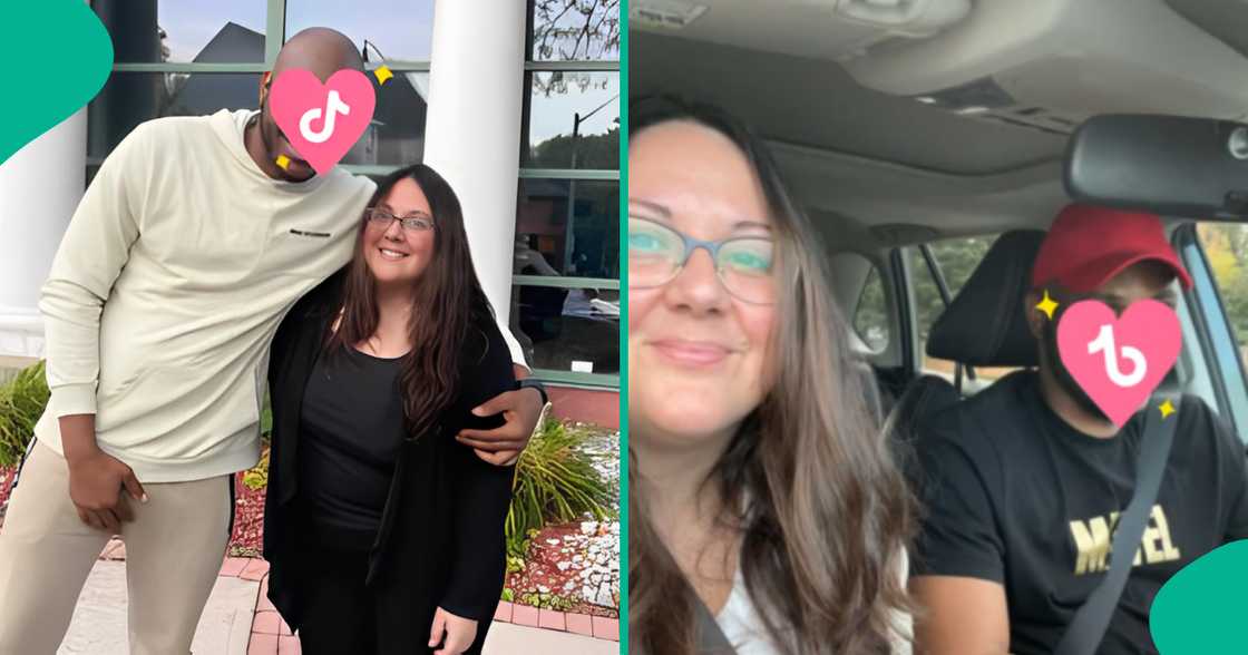 White woman shows off Nigerian man she married a month after meeting him, covers his face with emoji White woman shows off Nigerian man she married a month after meeting him, covers his face with emoji