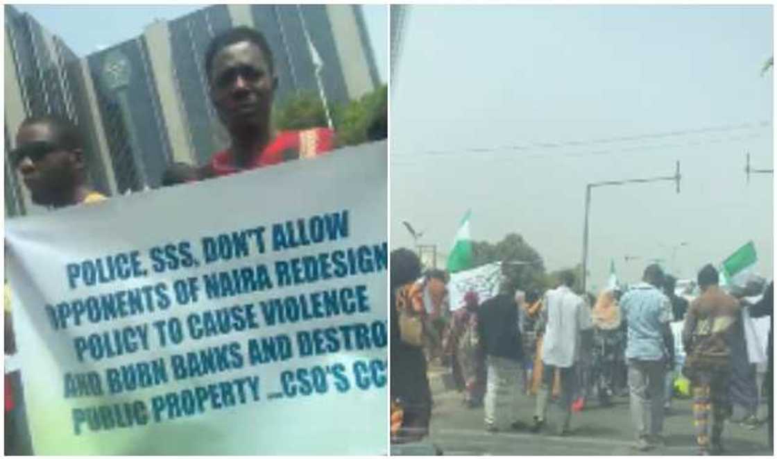 Protesters at CBN's headquarters in Abuja