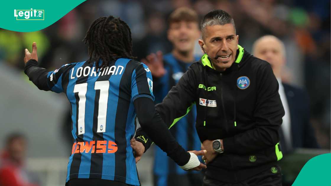 Ademola Lookman, Livio Marinelli, Gewiss Stadium, Bergamo, Italy, Atalanta, SS Lazio, Serie A. Ademola Lookman, Livio Marinelli, Gewiss Stadium, Bergamo, Italy, Atalanta, SS Lazio, Serie A.