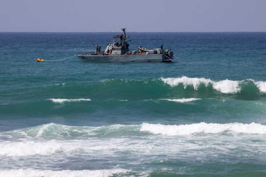 An Israeli navy vessel patrols Mediterranean waters near the border