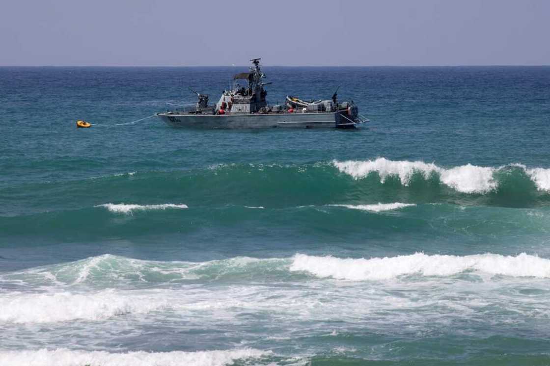 An Israeli navy vessel patrols Mediterranean waters near the border An Israeli navy vessel patrols Mediterranean waters near the border