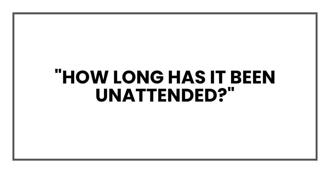 "How long has it been unattended?" "How long has it been unattended?"