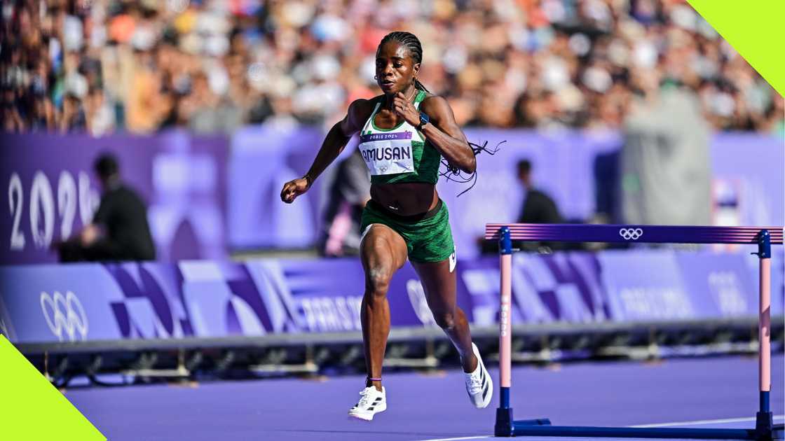 Tobi Amusan during the first round of the 100m hurdles heat at Paris 2024 Olympics.