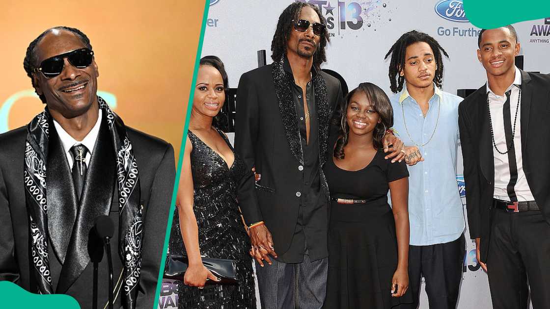 Snoop Dogg accepts the Ultimate Icon Award onstage (L). Snoop Dogg, his wife Shante Taylor and children Cori Broadus, Corde Broadus, and Cordell Broadus(R). Snoop Dogg accepts the Ultimate Icon Award onstage (L). Snoop Dogg, his wife Shante Taylor and children Cori Broadus, Corde Broadus, and Cordell Broadus(R).