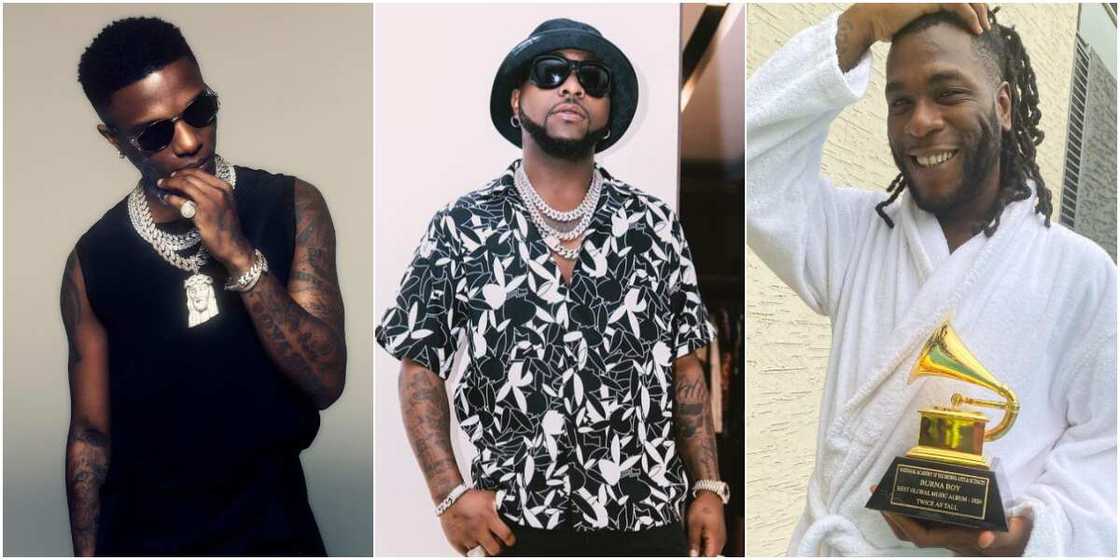 Burna Boy, Davido and Wizkid. Burna Boy, Davido and Wizkid.
