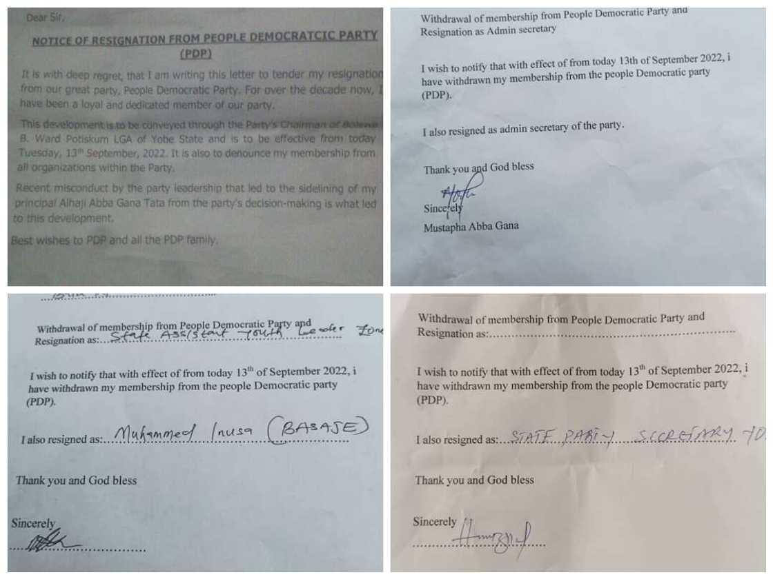 Takardun fita daga PDP a Yobe. Takardun fita daga PDP a Yobe.