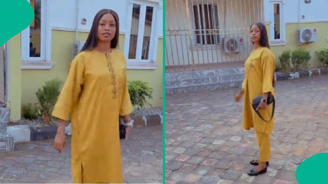 Nigerian lady wears her husband's clothes to church. Nigerian lady wears her husband's clothes to church.