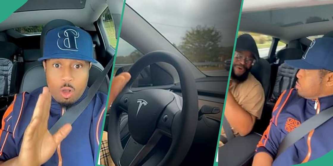 Mike Ezuruonye in a Tesla