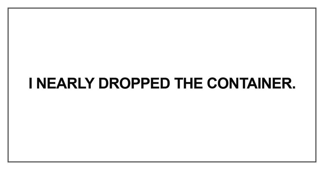 I nearly dropped the container. I nearly dropped the container.