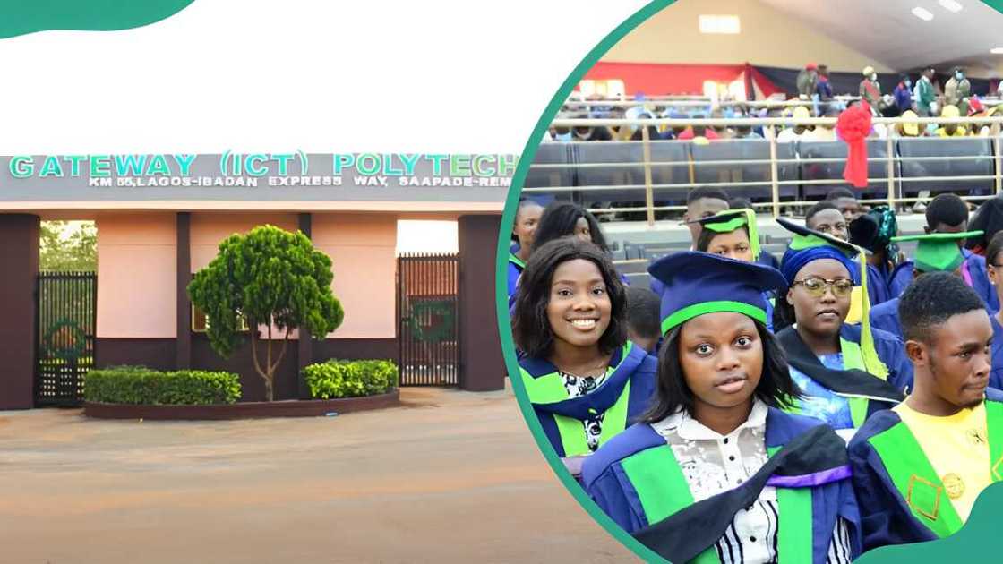 GAPOSA entrance gate (L). GAPOSA students in gowns (R) GAPOSA entrance gate (L). GAPOSA students in gowns (R)