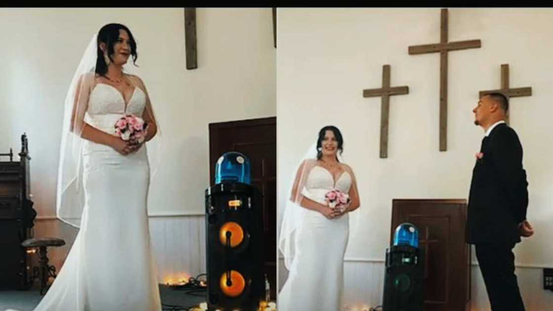 Couple enjoys the robot pastor's wedding service