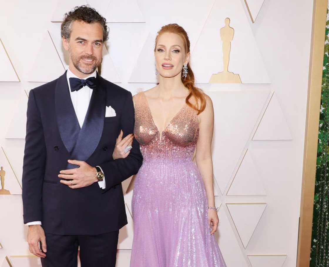 Jessica Chastain and Gian Luca attend the 94th Annual Academy Awards