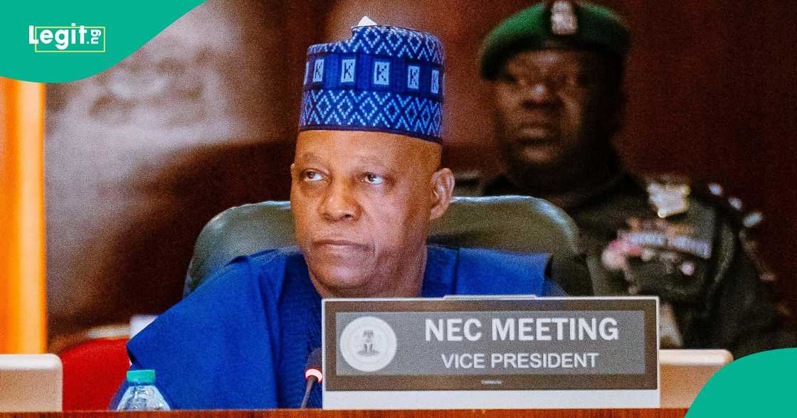 Vice President Kashim Shettima addressing the NEC meeting at the presidential villa Vice President Kashim Shettima addressing the NEC meeting at the presidential villa