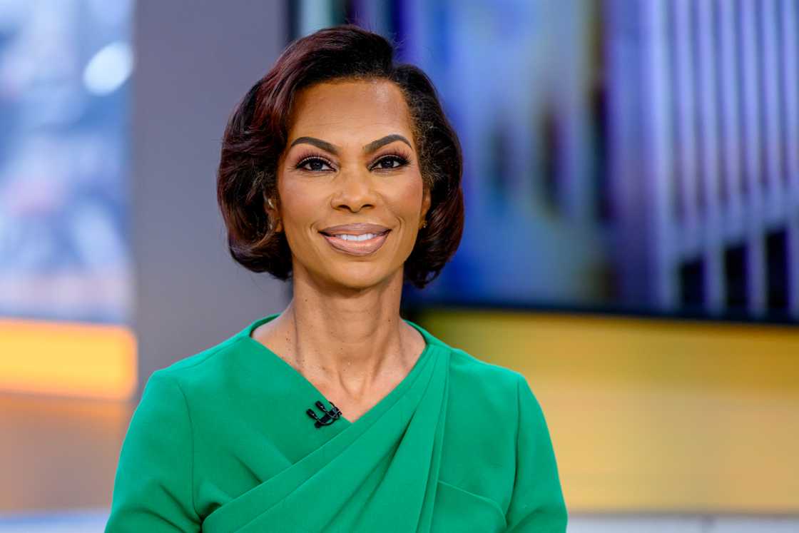 Host Harris Faulkner as Kevin O'Leary visits "Outnumbered" at Fox News Channel Studios in New York City