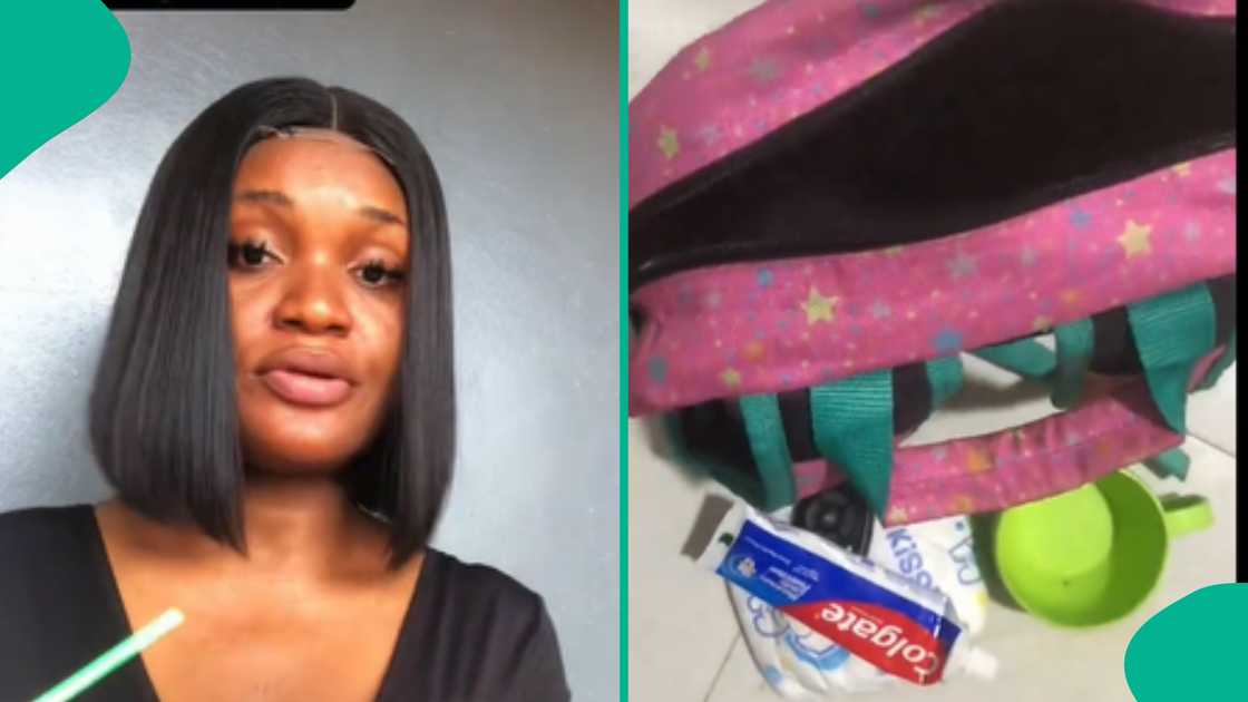Woman shares what she saw in her child's bag. Woman shares what she saw in her child's bag.
