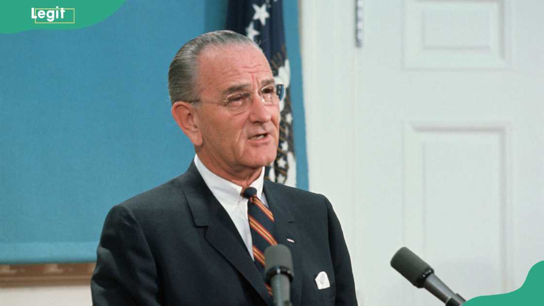 President Lyndon Johnson during a brief television address President Lyndon Johnson during a brief television address