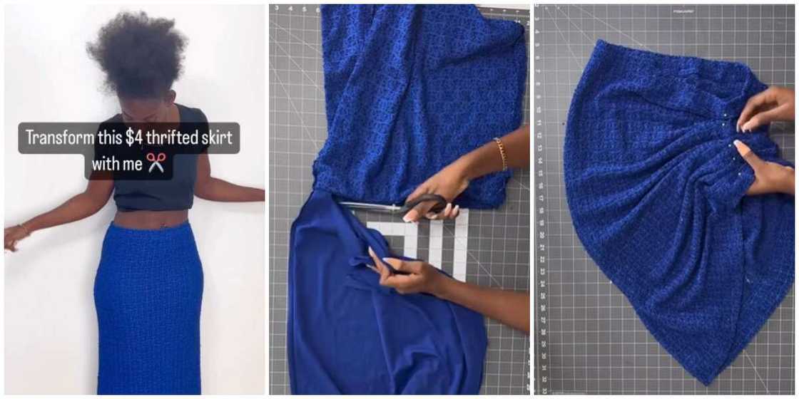 Lady transforms skirt to two-piece Lady transforms skirt to two-piece