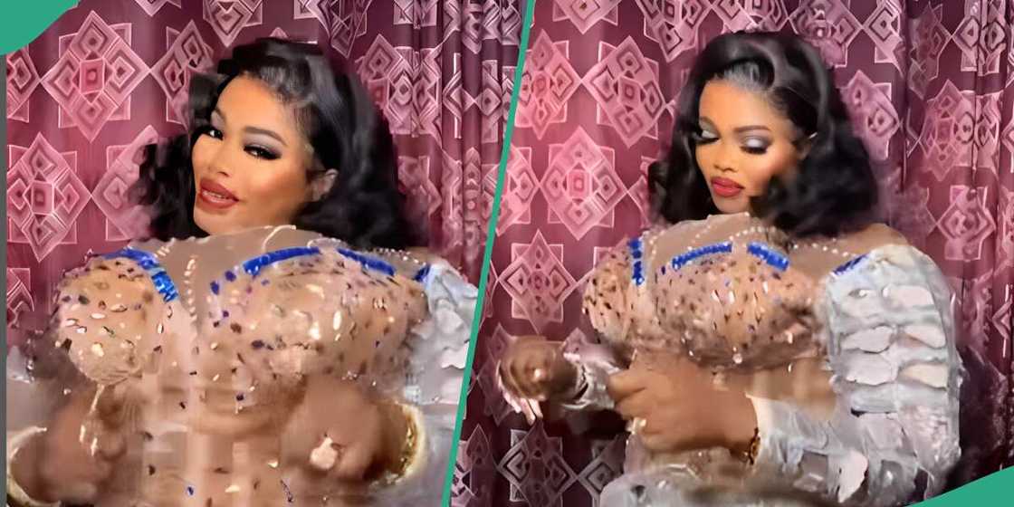 See the tight corset dress a chubby lady wore that caused uproar online (video)