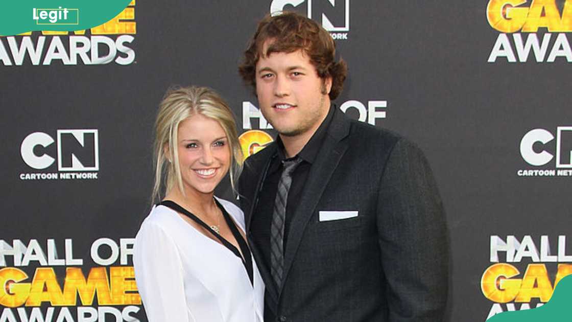 NFL player Matthew Stafford and Kelly Hall at Barker Hangar in Santa Monica, California NFL player Matthew Stafford and Kelly Hall at Barker Hangar in Santa Monica, California