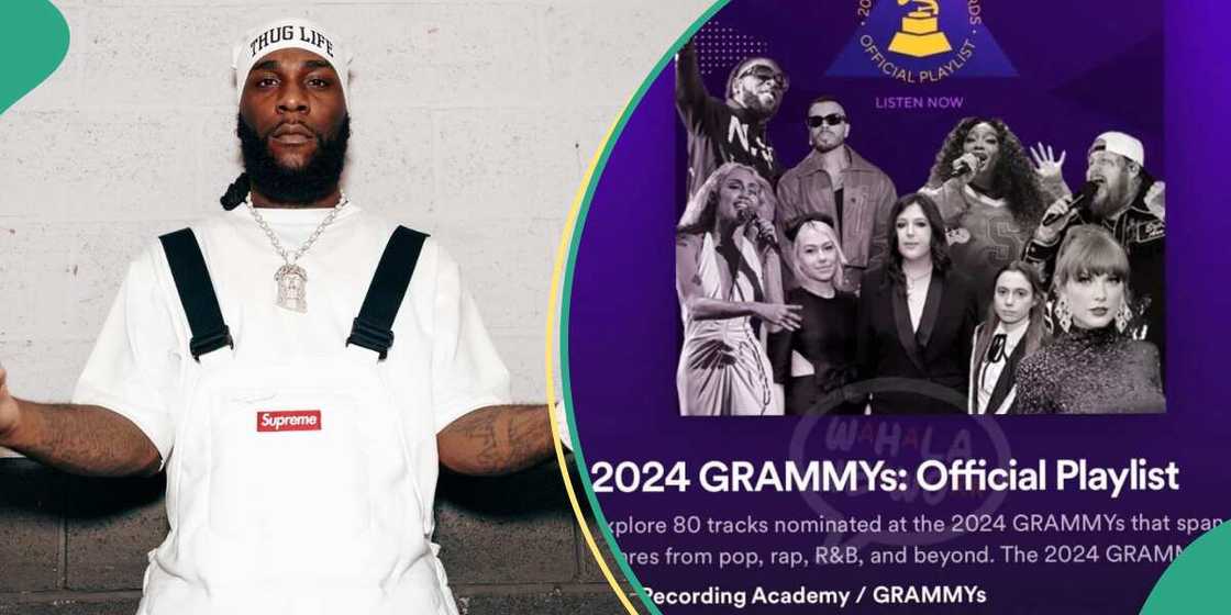 Burna Boy on the cover of Grammys 2024 playlist. Burna Boy on the cover of Grammys 2024 playlist.