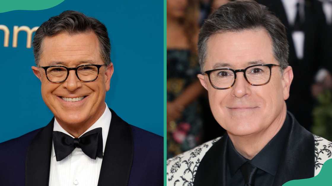Stephen Colbert pose at the 74th Emmys (L) and at Metropolitan Museum of Art (R) Stephen Colbert pose at the 74th Emmys (L) and at Metropolitan Museum of Art (R)
