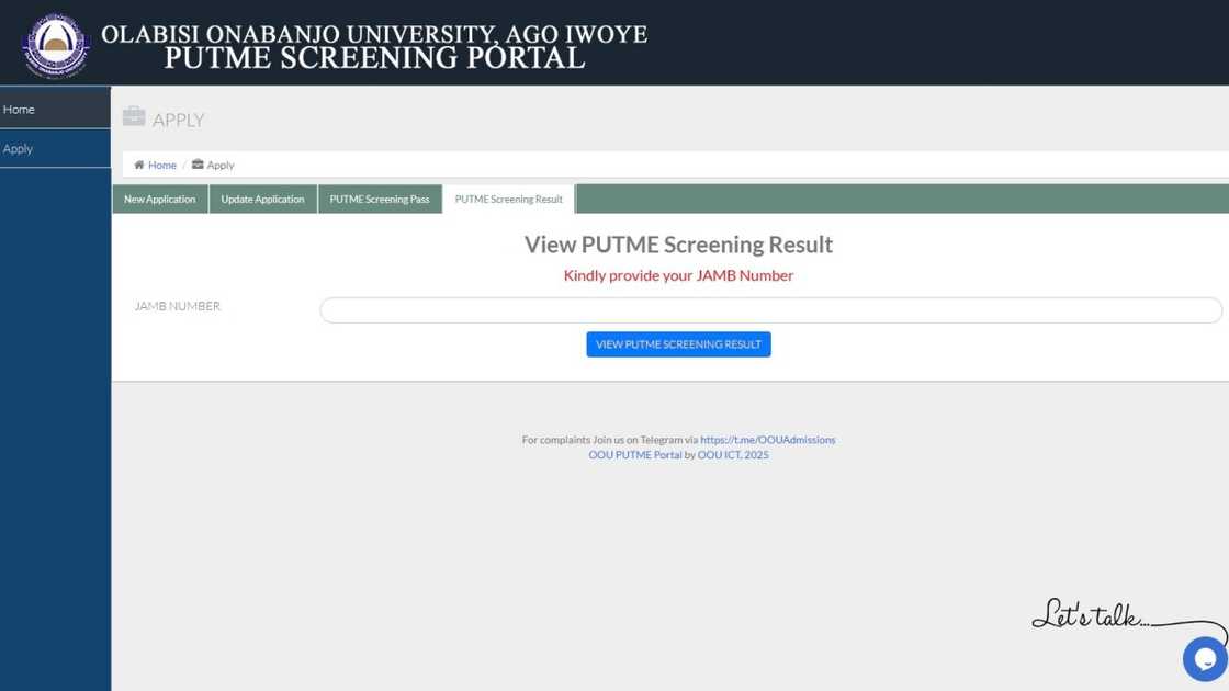 The Olabisi Onabanjo University post-UTME results website. The Olabisi Onabanjo University post-UTME results website.