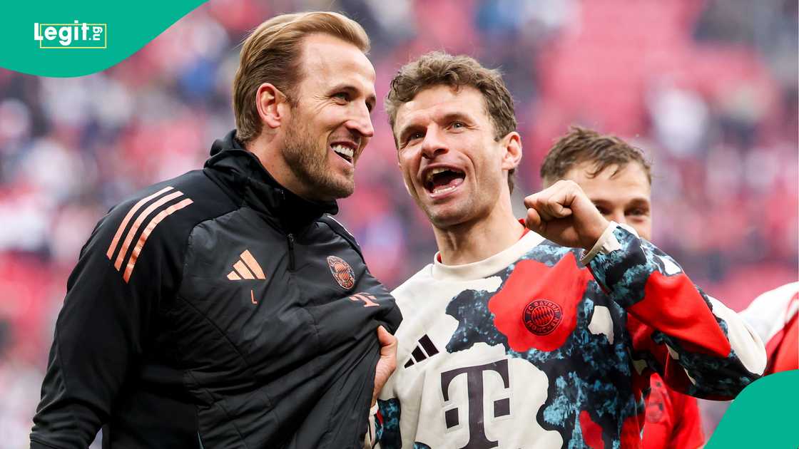 Harry Kane, Thomas Muller, Bayern Munich, RB Leipzig, Red Bull Arena, Leipzig, Germany, Bundesliga Harry Kane, Thomas Muller, Bayern Munich, RB Leipzig, Red Bull Arena, Leipzig, Germany, Bundesliga