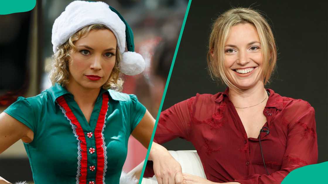 Perdita Weeks with curly and straight blonde hair