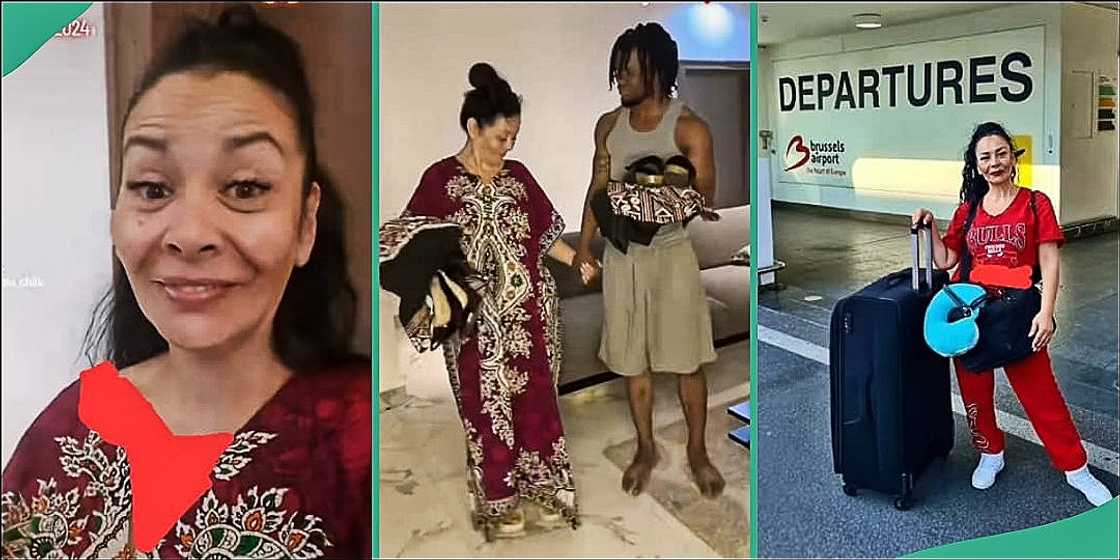 Oyinbo woman arrives Nigeria to meet her man