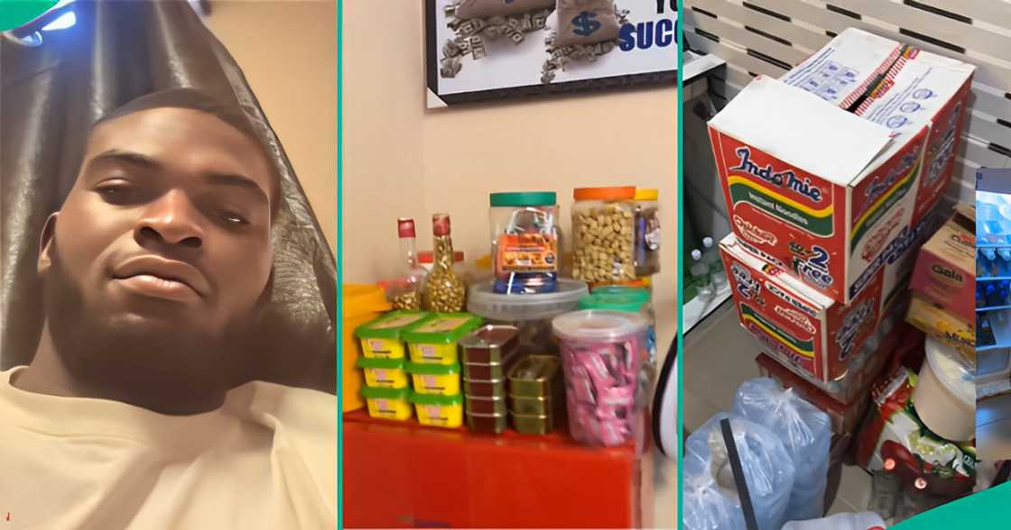 A Nigerian man showed off his apartment full of foodstuffs and provisions worth over N900,000. A Nigerian man showed off his apartment full of foodstuffs and provisions worth over N900,000.