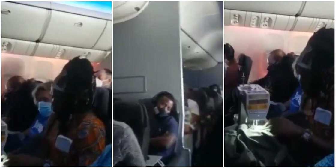 Reactions as black woman is seen sewing clothes on an aeroplane in hilarious video Reactions as black woman is seen sewing clothes on an aeroplane in hilarious video