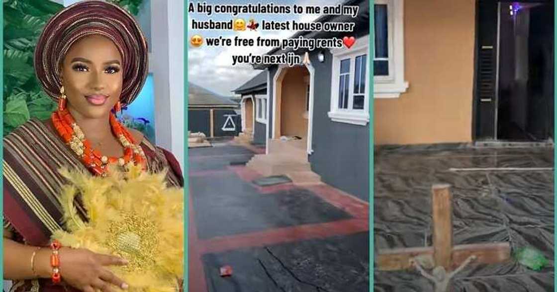 Woman celebrates as husband completes new house