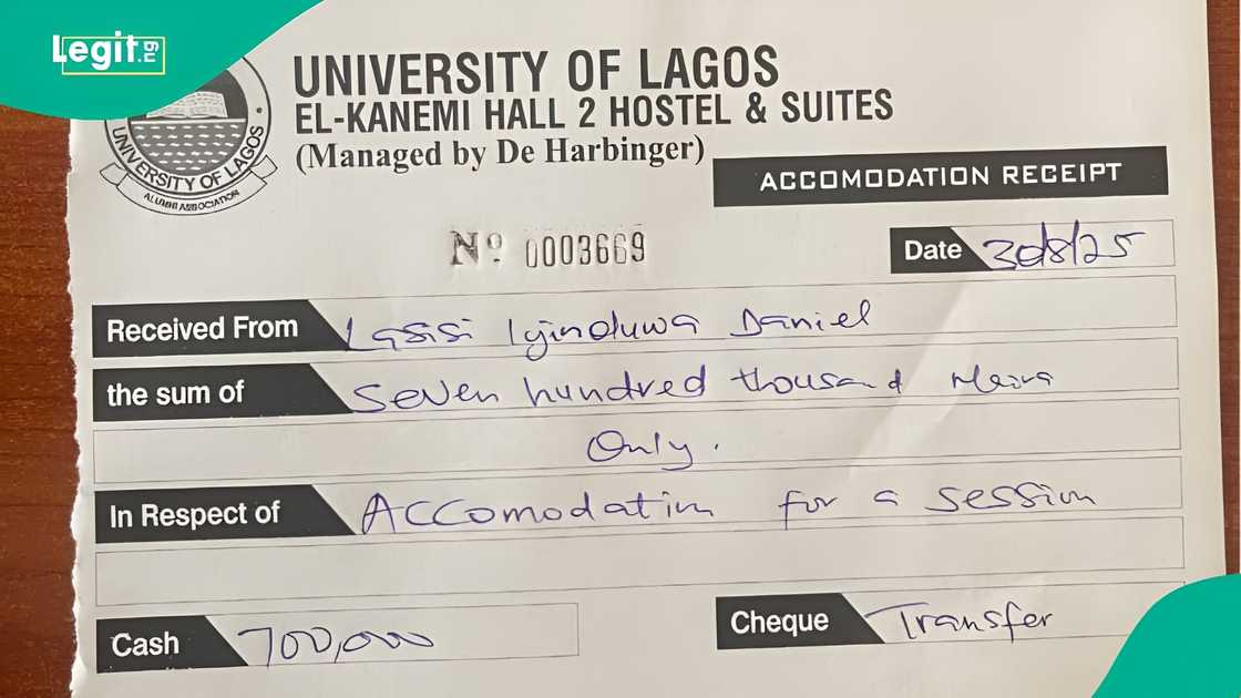 UNILAG hostel receipt goes viral, Nigerian man demands answers