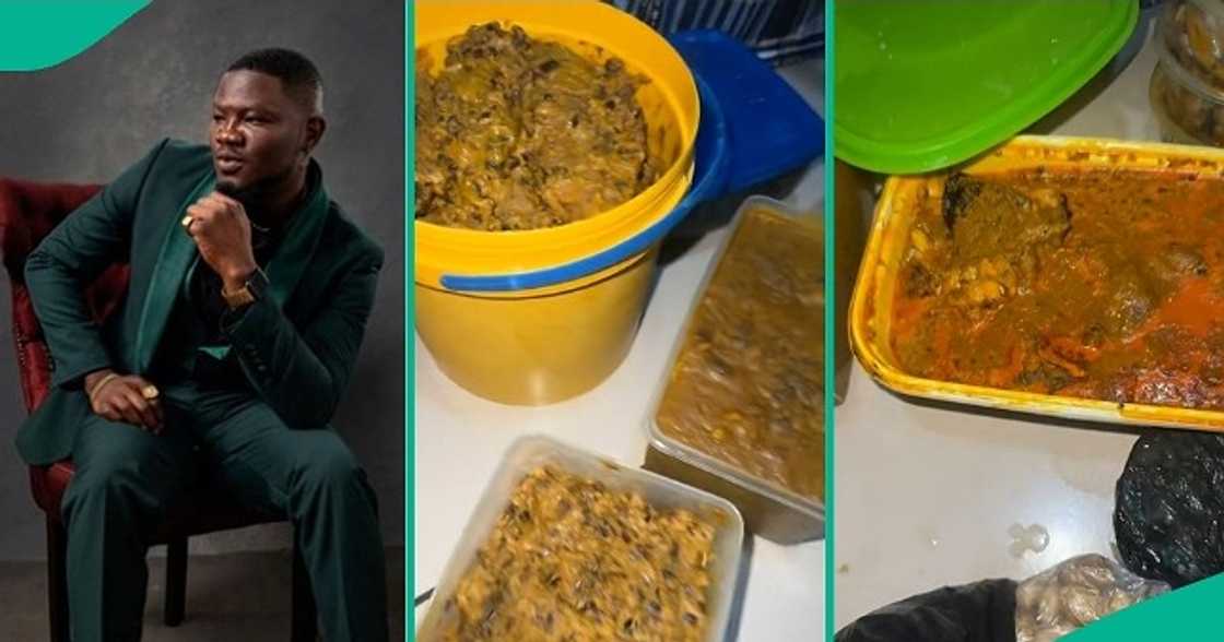 Man reacts after seeing banga soup, beans and other food items mum sent to him. Man reacts after seeing banga soup, beans and other food items mum sent to him.