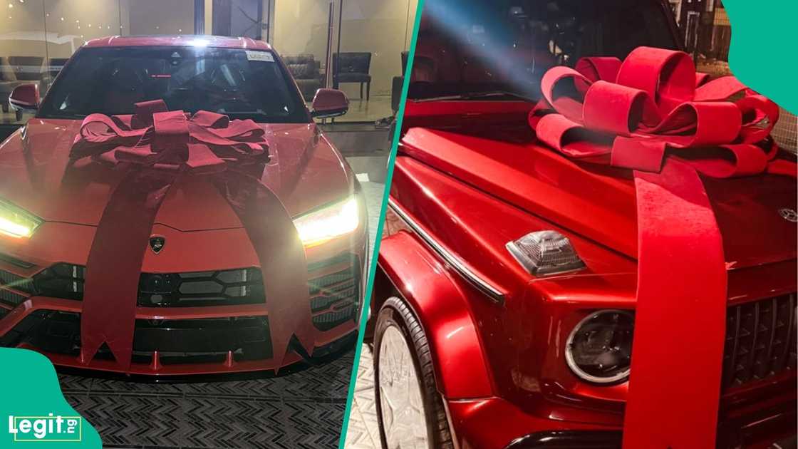 B-Red and Sina Rambo pose with their new Lamborghini Urus and Mercedes-Benz G-Wagon