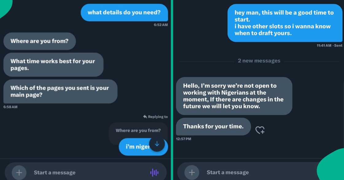 A Nigerian man shares how a foreign company cancelled his deal after finding out where he came from. A Nigerian man shares how a foreign company cancelled his deal after finding out where he came from.